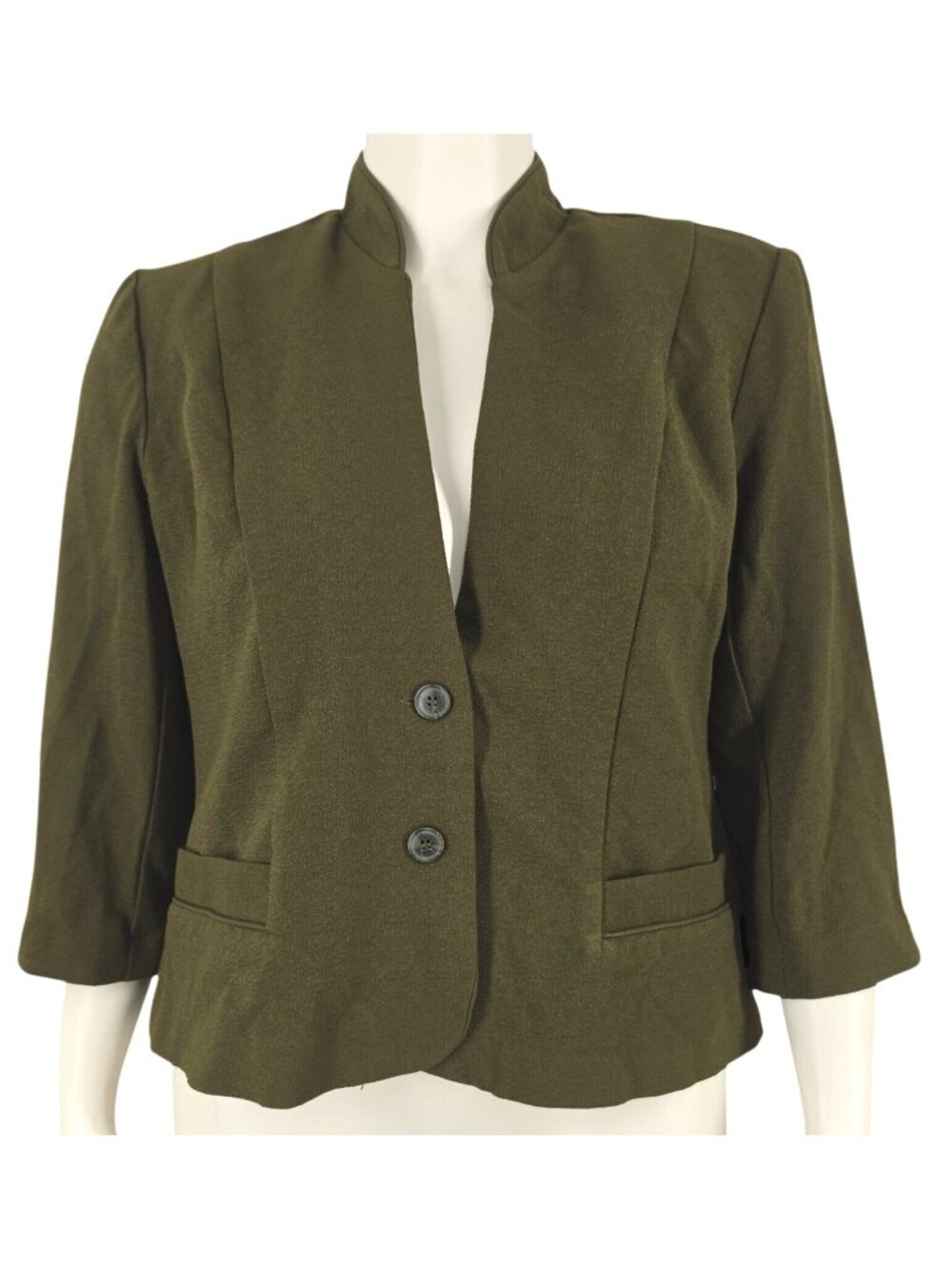 Women's Studio I Olive Green Suit Jacket Pleated Back 2 Button Size 16 Cropped